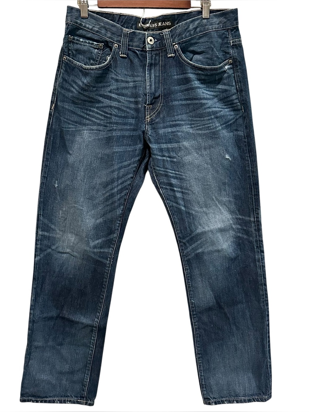Express Blake Men's Loose Fit Straight Leg Dark Wash Blue Denim Jeans 32x32